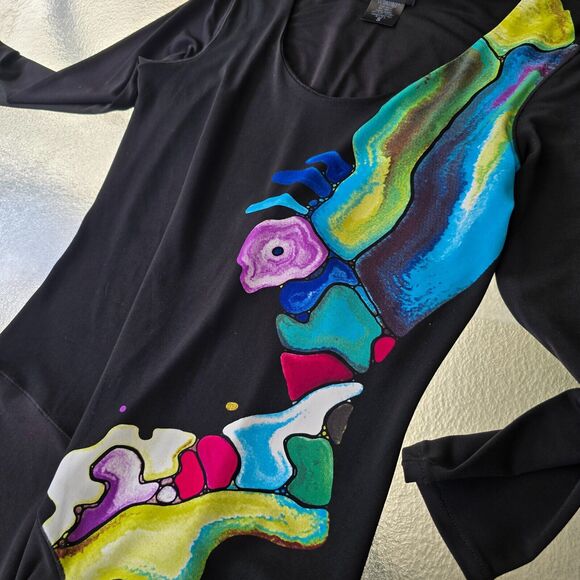 Eva Varro Stretch Scoop Neck Abstract Art Asymmetric Blouse Size S - Picture 6 of 10